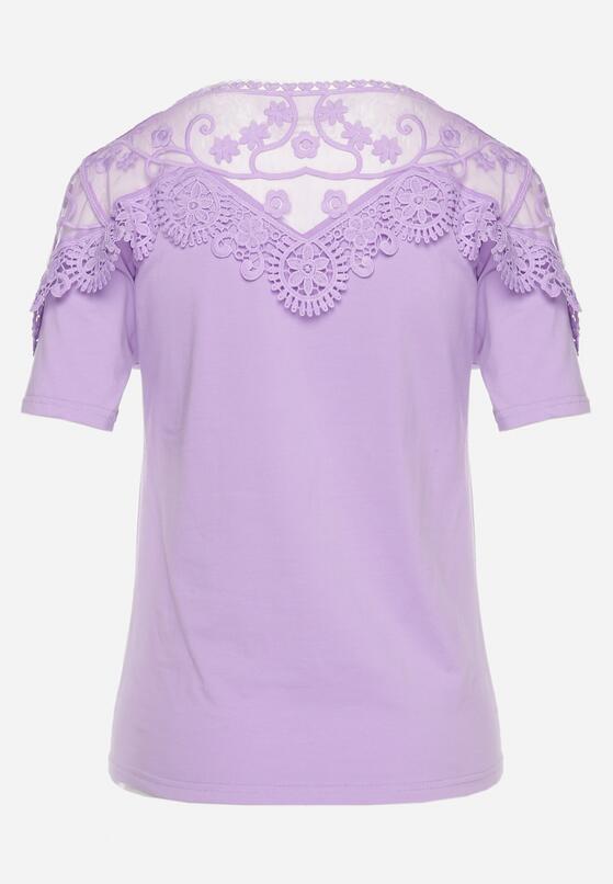 Fioletowy T-shirt Bawełniany z Koronkową Górą Naroca 7