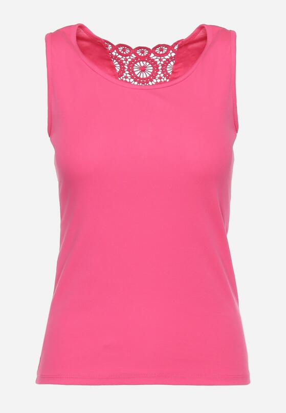 Różowy Bawełniany Top z Koronką na Plecach Leurna 6