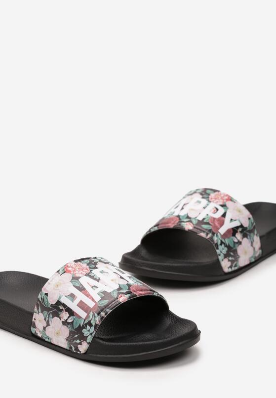 Czarne Piankowe Klapki z Ozdobnym Napisem Exeltna 6