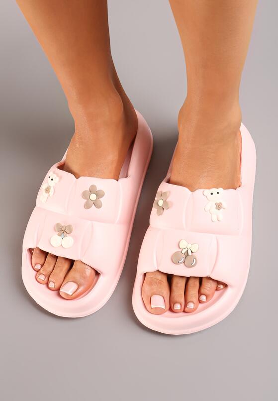 Różowe Piankowe Klapki na Grubej Podeszwie z Aplikacjami Ornna 1