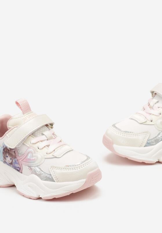 Różowo-Białe Buty Sportowe Sneakersy ze Świecącą Naszywką Brokatem i Paskiem na Rzep Eniuma 3