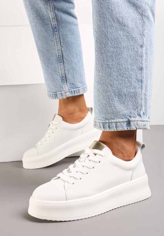 Białe Sneakersy na Platformie ze Skórzaną Wkładką Limelta 1