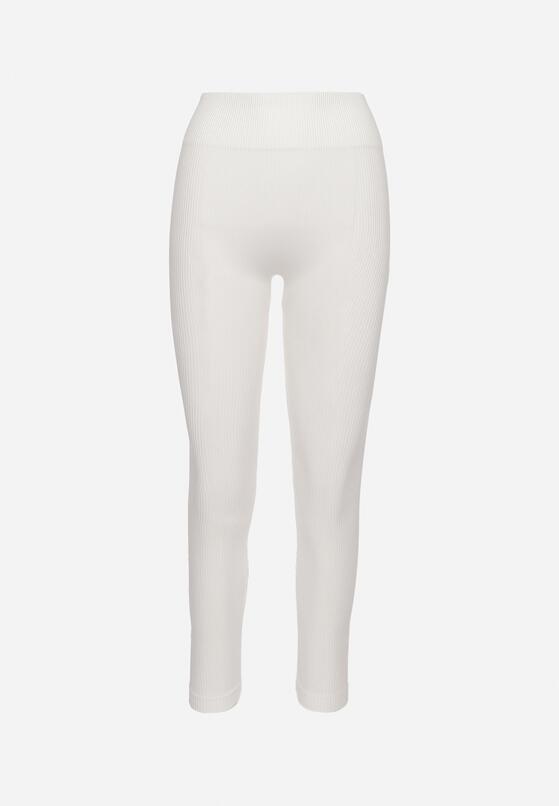 Białe Legginsy Prążkowane z Szeroką Wysoką Talią Vamee 6