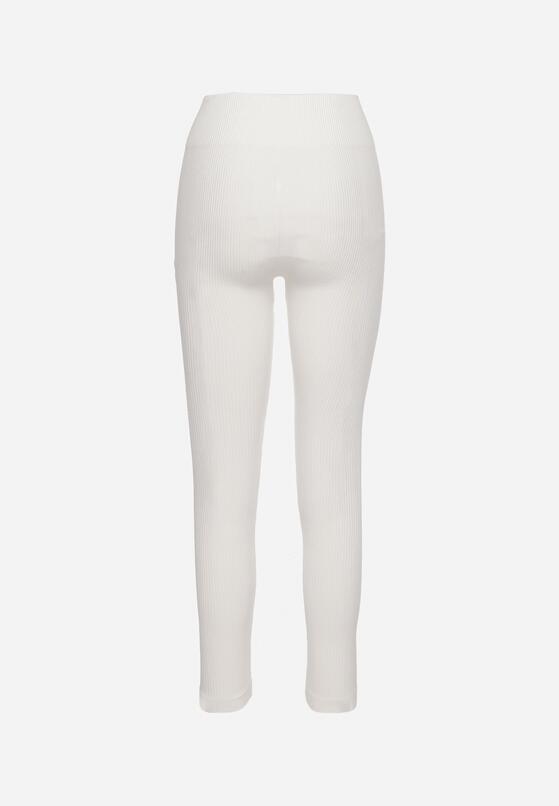 Białe Legginsy Prążkowane z Szeroką Wysoką Talią Vamee 7