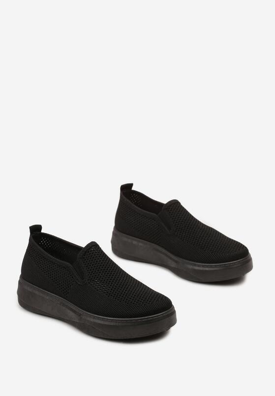 Czarne Wsuwane Tenisówki na Niskiej Platformie z Elastyczną Cholewką Triona 5