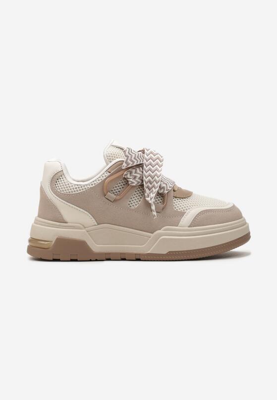 Ciemnobeżowe Sneakersy na Niskiej Platformie z Szerokimi Sznurówkami Gritte 4
