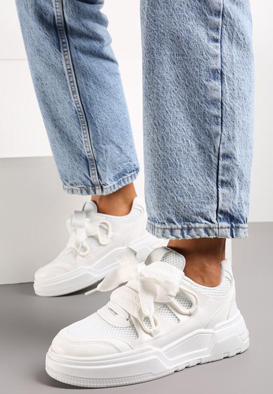 Białe Sneakersy na Niskiej Platformie z Szerokimi Sznurówkami Gritte 3