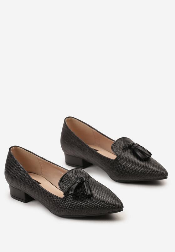 Czarne Mokasyny Loafersy w Stylu Boho z Kolorową Plecionką Tanula 5