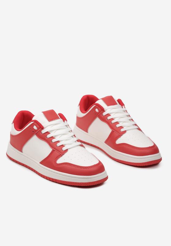 Biało-Czerwone Sneakersy z Ekoskóry ze Sznurowaniem i Brokatem Hrelia