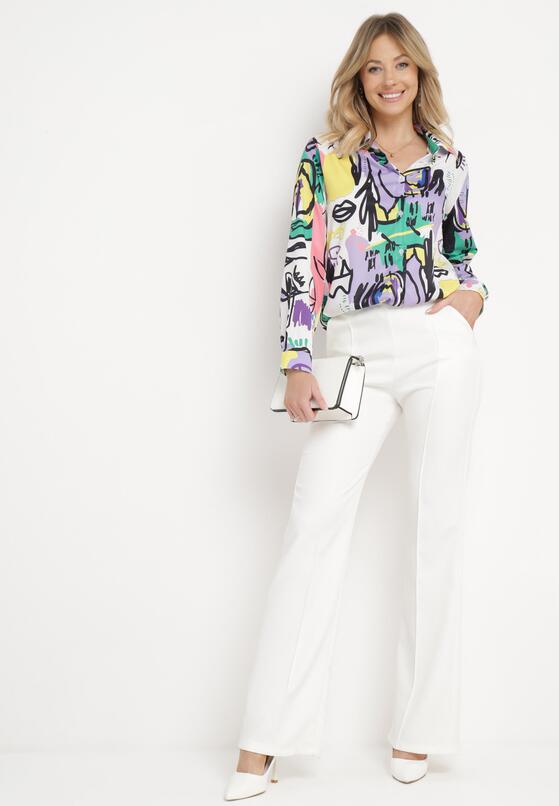 Biało-Fioletowa Koszula w Fantazyjny Print Zapinana na Guziki Lauretts 2