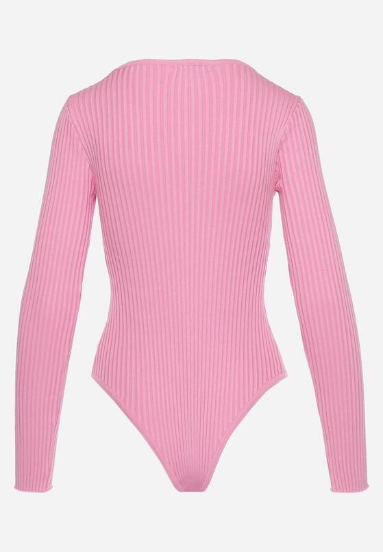 Różowe Body Prążkowane z Wycięciem na Dekolcie Volfi 5