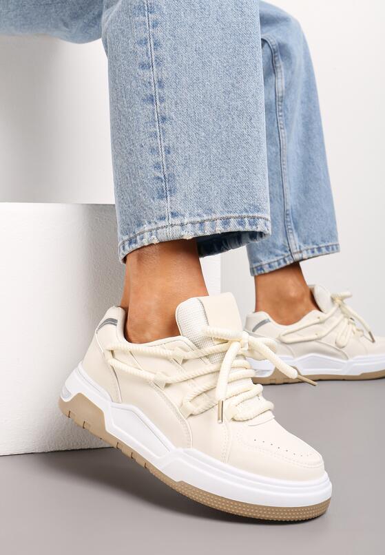 Beżowe Sneakersy z Ozdobnym Sznurowaniem Sirixa 3