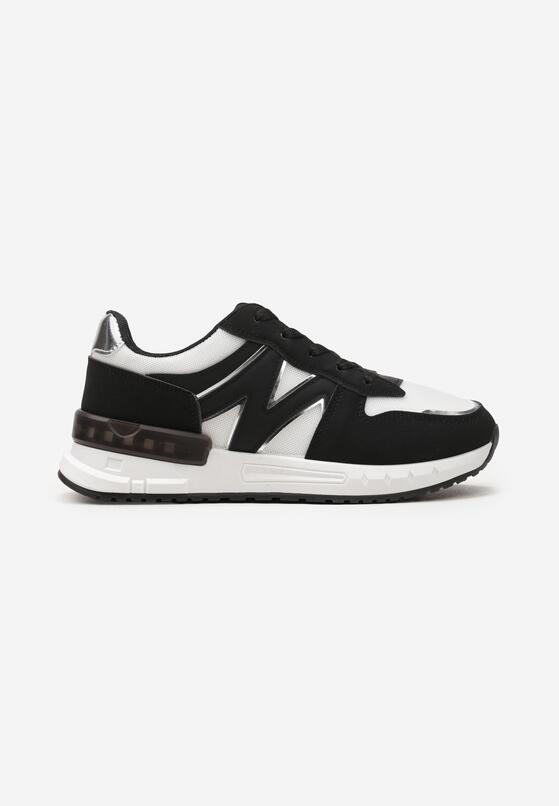 Czarno-Białe Sznurowane Sneakersy z Siateczkowymi Wstawkami Garnela 4