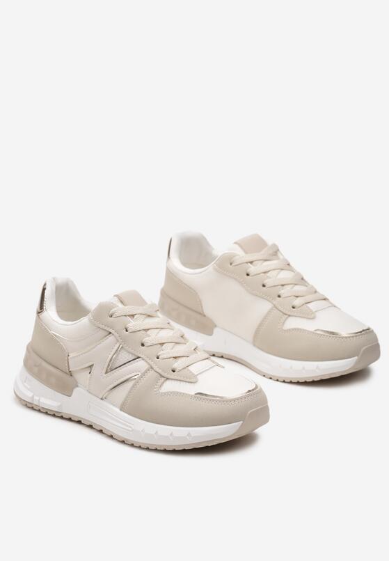 Beżowe Sznurowane Sneakersy z Siateczkowymi Wstawkami Garnela 5