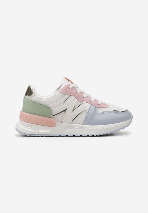Biało-Niebieskie Sznurowane Sneakersy z Siateczkowymi Wstawkami Garnela 4