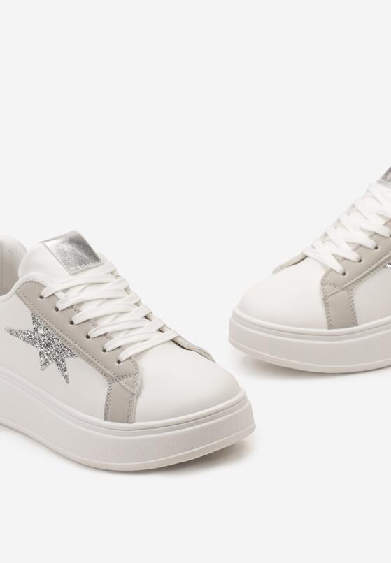 Biało-Szare Sneakersy na Platformie z Brokatową Gwiazdką Rasiala 6