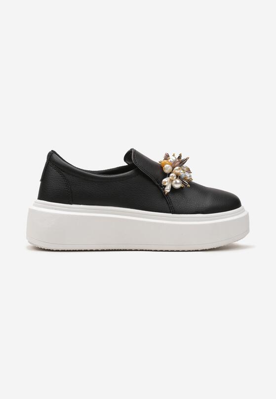Czarne Sneakersy na Platformie z Ozdobnymi Koralikami Wariena 4
