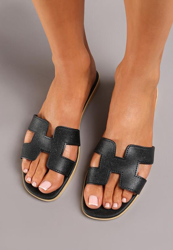 Czarne Klapki Piankowe z Wycięciami Hlettiana 1