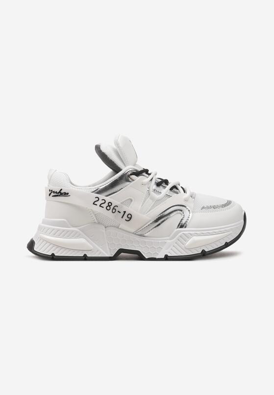 Białe Sneakersy na Grubej Podeszwie z Brokatową Wstawką i Podwójnymi Sznurówkami Ulema 4