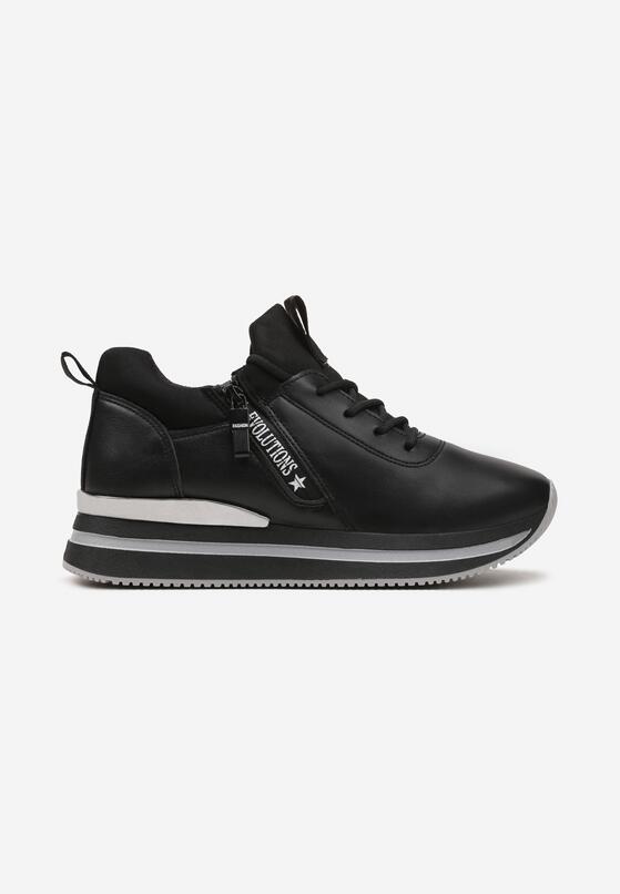 Czarne Sneakersy z Ozdobnym Suwakiem na Grubej Podeszwie Leavona 4