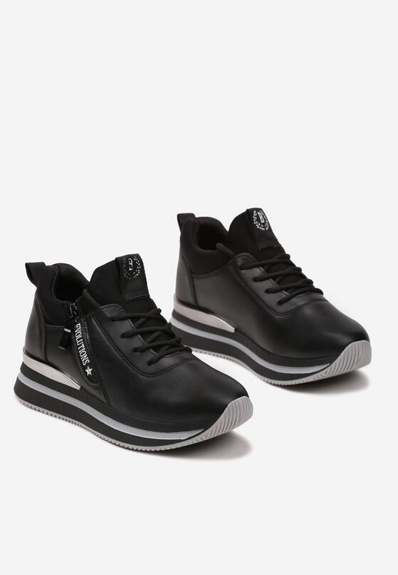 Czarne Sneakersy z Ozdobnym Suwakiem na Grubej Podeszwie Leavona 5