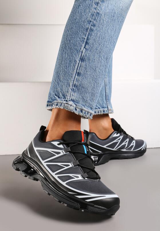 Szare Sneakersy przed Kostkę Ściągane Gumką z Ozdobnymi Wstawkami na Cholewce Axliara 2