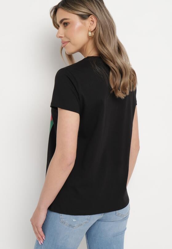 Czarny Bawełniany T-shirt z Kolorowym Nadrukiem Nairita 3