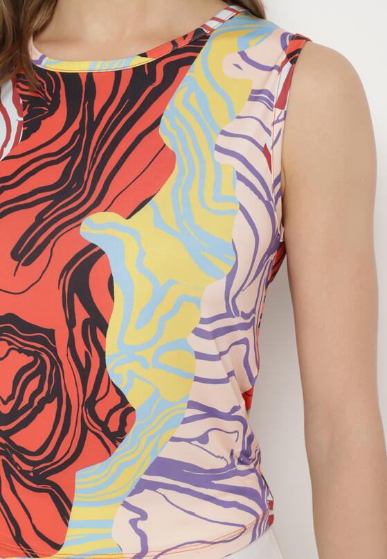 Czerwono-Żółty Top z Kolorowym Abstrakcyjnym Wzorem Deram 5