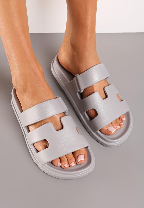 Szare Piankowe Klapki z Wycięciami Vasama 3