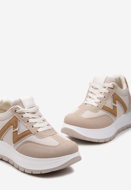 Beżowe Sneakersy na Grubej Podeszwie z Brokatowym Zdobieniem i Sznurowaniem Lavistes 6