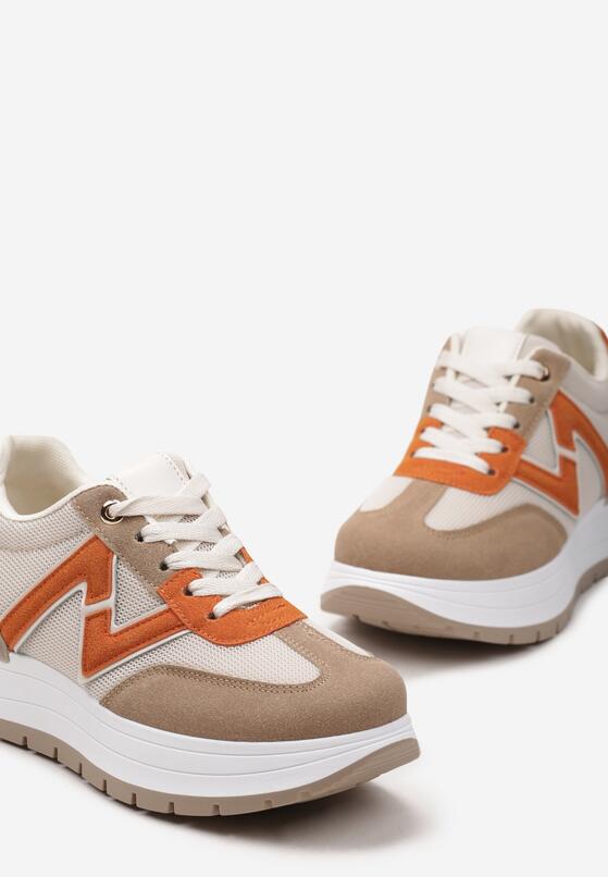 Brązowo-Pomarańczowe Sneakersy na Grubej Podeszwie z Brokatowym Zdobieniem i Sznurowaniem Lavistes 6