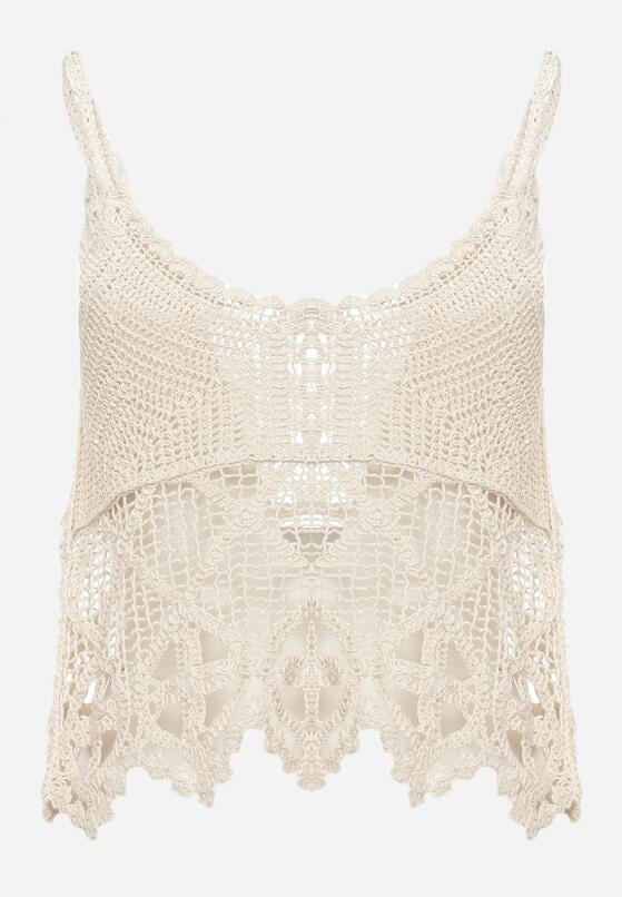 Beżowy Bawełniany Top Boho w Szydełkowym Stylu Janeila 7