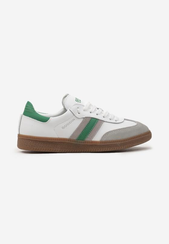 Biało-Zielone Sneakersy z Naturalnej Skóry ze Wstawkami po Bokach Irinea 4
