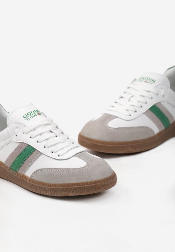 Biało-Zielone Sneakersy z Naturalnej Skóry ze Wstawkami po Bokach Irinea 6