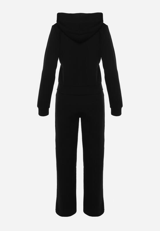 Czarny Komplet Dresowy Rozpinana Bluza z Kapturem i Proste Spodnie Lyrinia 7
