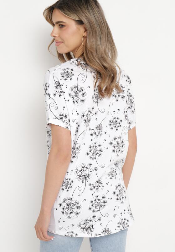 Biały Bawełniany T-shirt z Rękawami Typu Nietoperz z Cyrkoniami i Nadrukiem Sevres 3