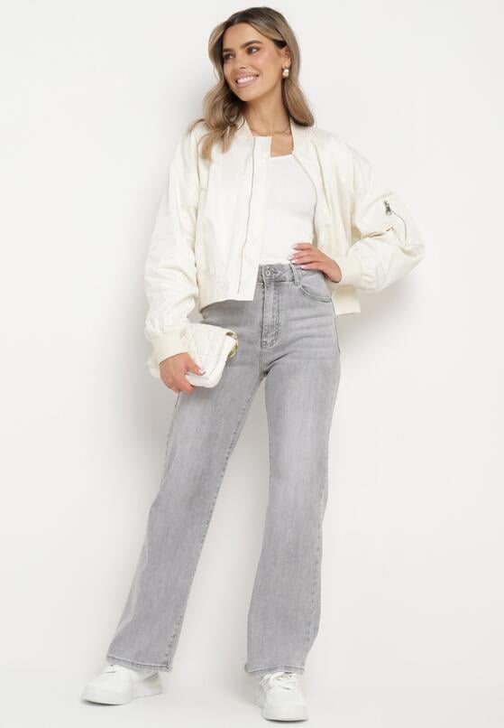 Jasnoszare Jeansy Szerokie z Bawełny z Wyższym Stanem Adrinca 2