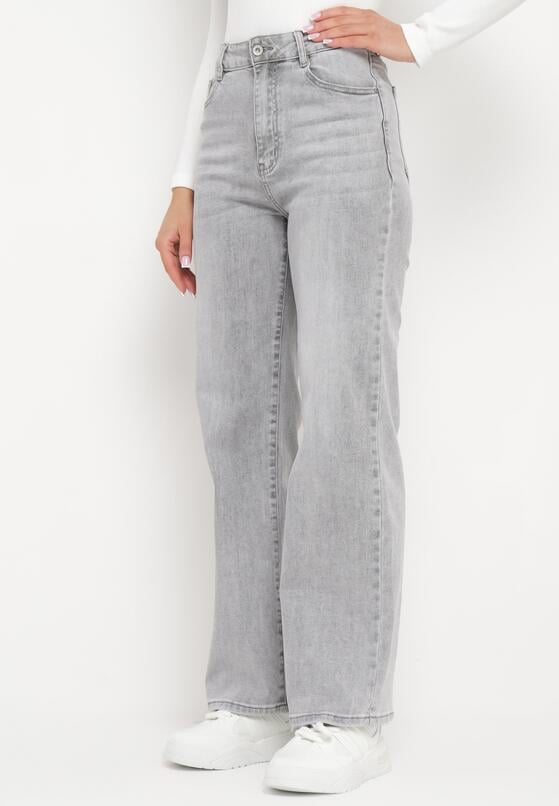 Jasnoszare Jeansy Szerokie z Bawełny z Wyższym Stanem Adrinca 4