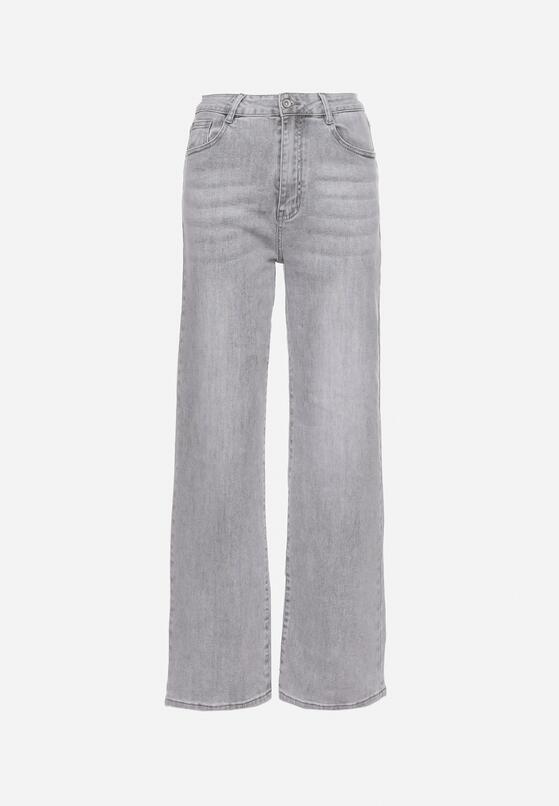 Jasnoszare Jeansy Szerokie z Bawełny z Wyższym Stanem Adrinca 6