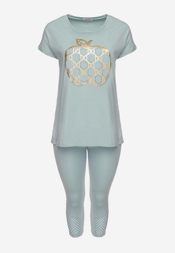 Jasnoniebieski Bawełniany Komplet w Sportowo-Casualowy Legginsy T-shirt z Nadrukiem Celka 6