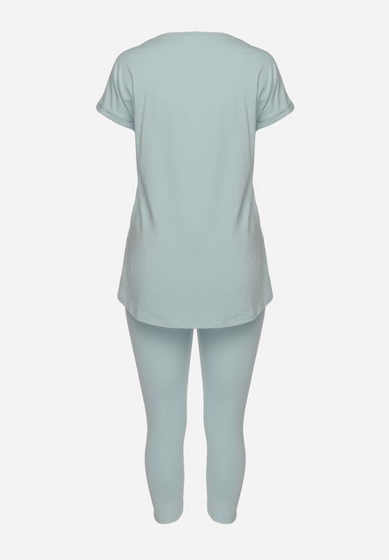 Jasnoniebieski Bawełniany Komplet w Sportowo-Casualowy Legginsy T-shirt z Nadrukiem Celka 7