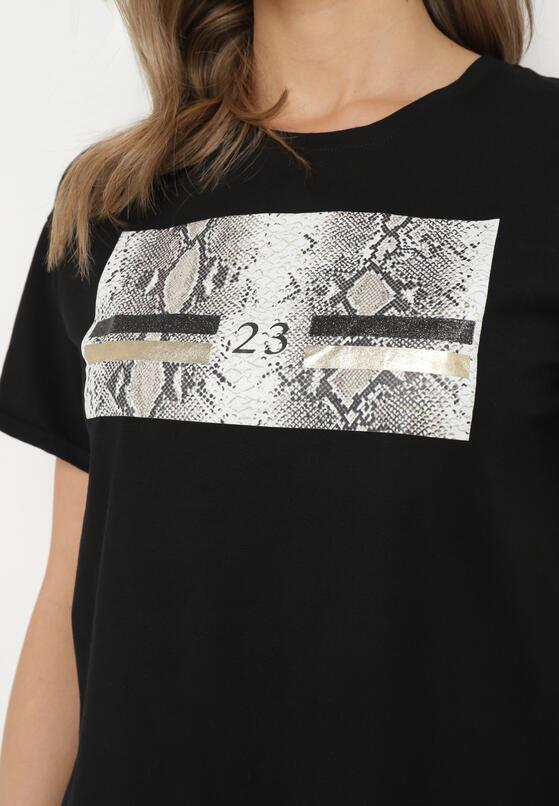 Czarny Bawełniany T-shirt z Ozdobnym Nadrukiem Jalliana 5
