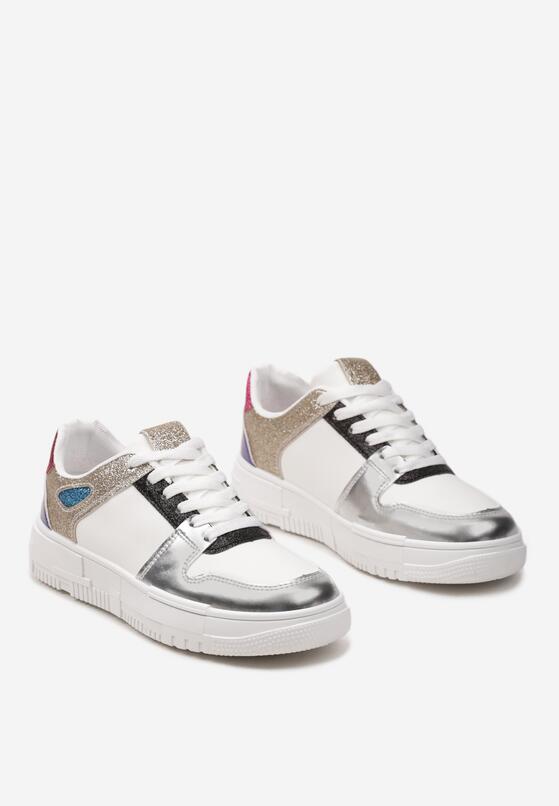 Biało-Różowe Sneakersy na Grubej Podeszwie ze Wstawkami z Brokatu Bizzala 5