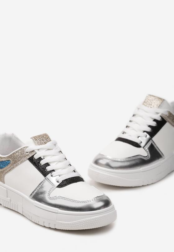 Biało-Różowe Sneakersy na Grubej Podeszwie ze Wstawkami z Brokatu Bizzala 6