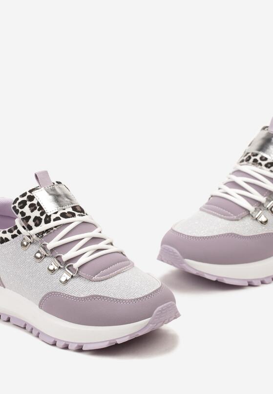 Fioletowe Sneakersy na Grubej Podeszwie Wsuwane z Brokatem Socasta 6