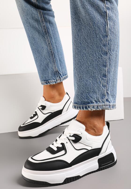 Czarno-Białe Sneakersy z Ekoskóry na Grubej Podeszwie ze Sznurowaniem Orrine 2