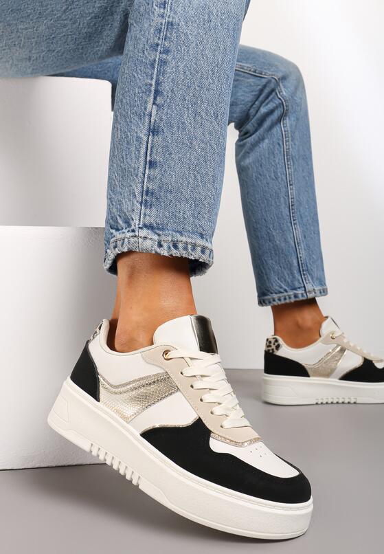 Beżowo-Czarne Sneakersy na Grubej Podeszwie z Brokatowymi Wstawkami Qmalthea 3