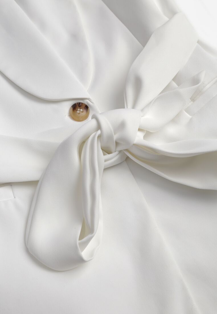 Biała Kamizelka o Marynarkowym Fasonie Bez Rękawów z Wiązanym Paskiem Pellania 8