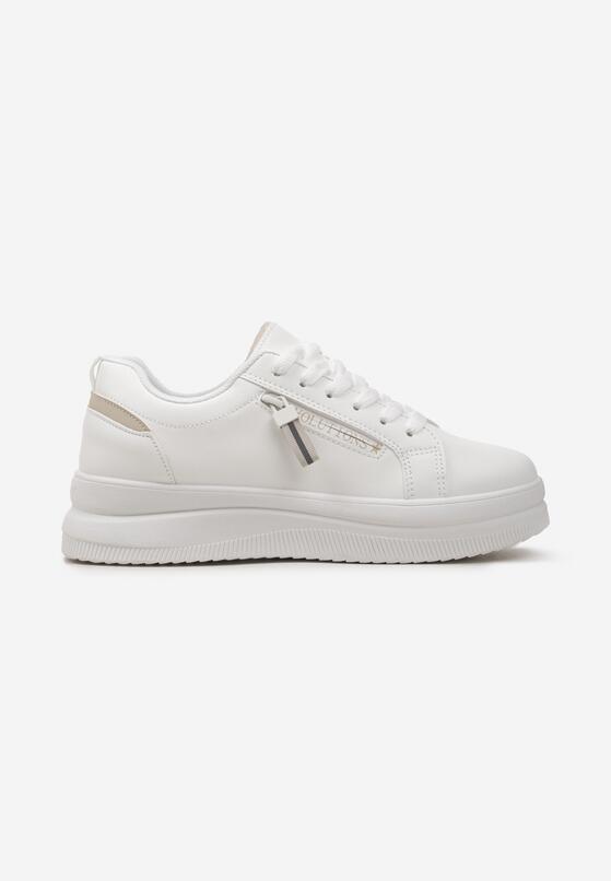 Biało-Beżowe Sneakersy na Grubej Podeszwie z Ozdobnym Suwakiem Vitrea 4