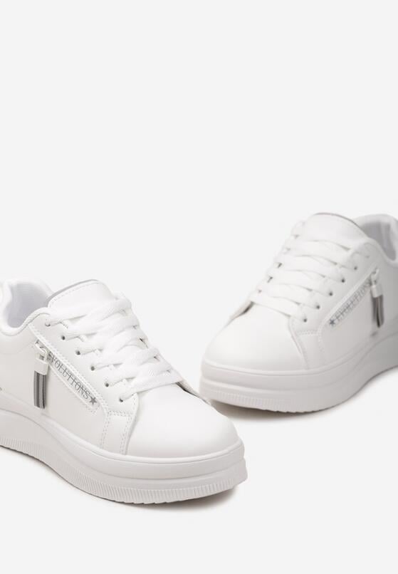 Biało-Szare Sneakersy na Grubej Podeszwie z Ozdobnym Suwakiem Vitrea 6